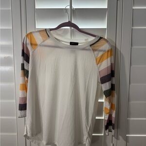 Chic White Long Sleeve Top with Multicolor Stripes